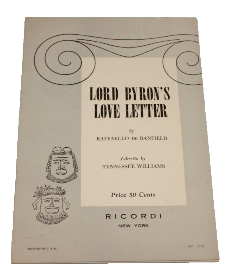 1955 Lord Byron’s Love Letter Opera Libretto by Tennessee Williams 1st Edition