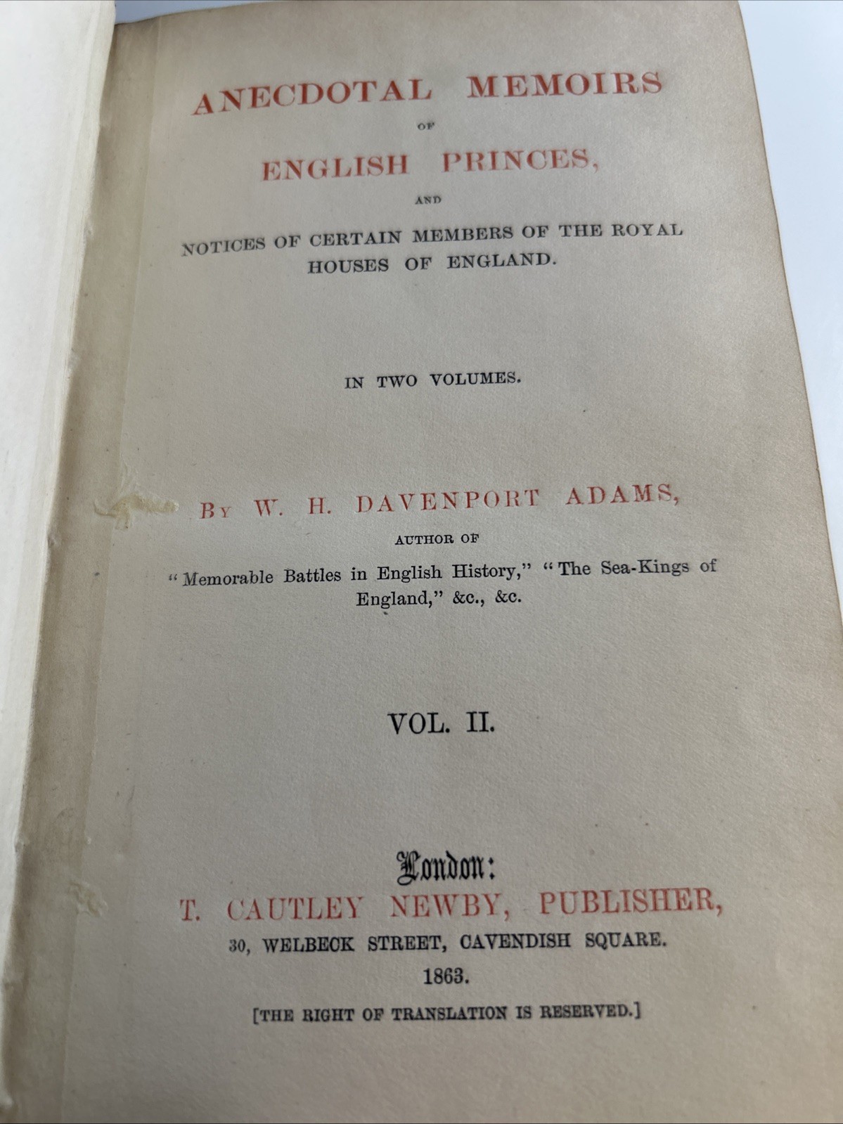 1863 Antique Book Anecdotal Memoirs Of English Princes Volume 2 2935