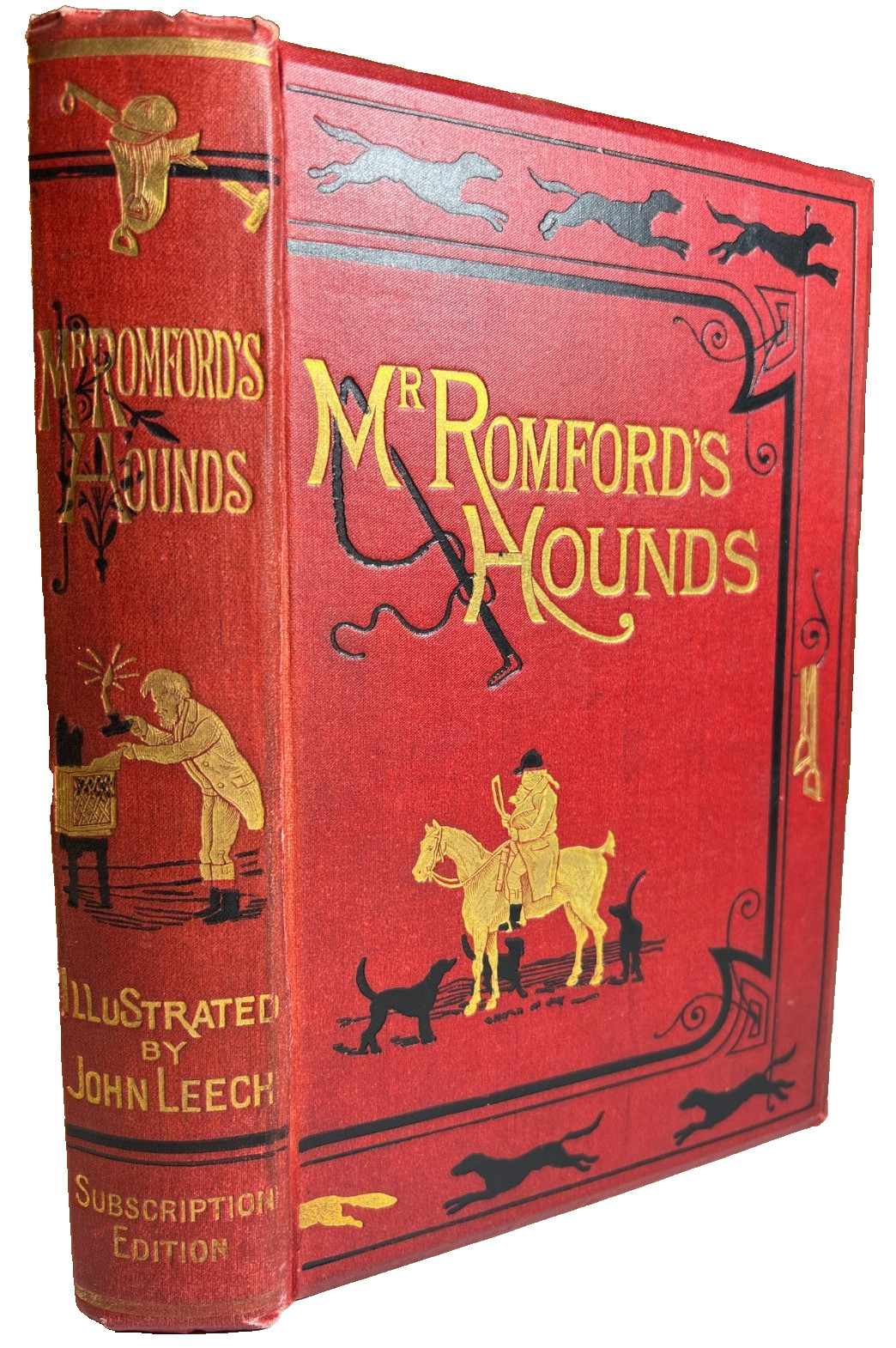 Antique Victorian Book Ornate Gilded Fancy Mr. Romford’s Hounds w Color Plates