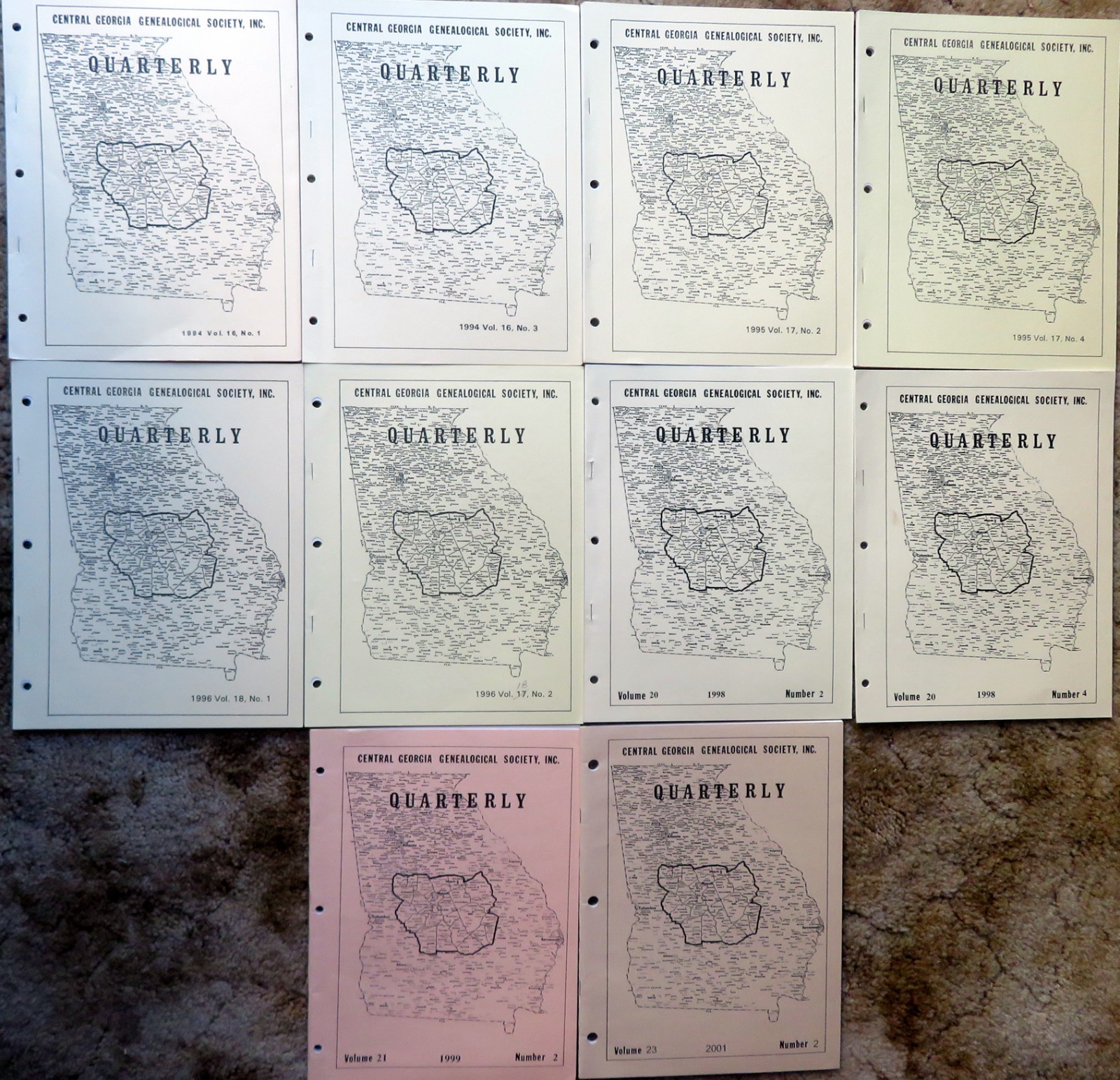 CENTRAL GEORGIA GENEALOGICAL SOCIETY QUARTERLY – 10 Issues from 1994-2001