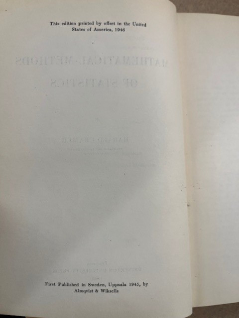 Mathematical Methods of Statistics by Harald Cramér First U. S. Edition 1946 VG