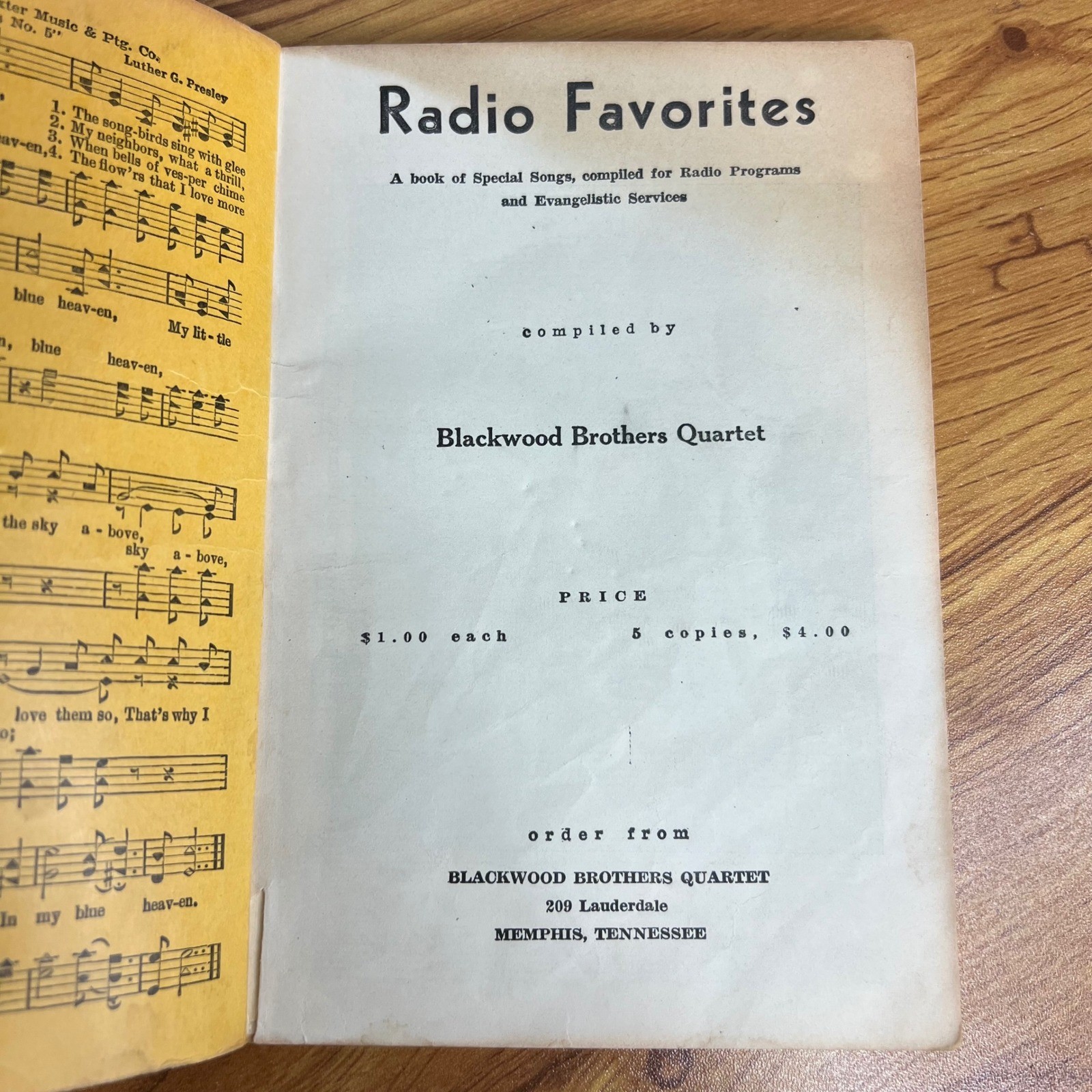 Vintage Radio Favorites of the Blackwood Brothers Quartet Song Book