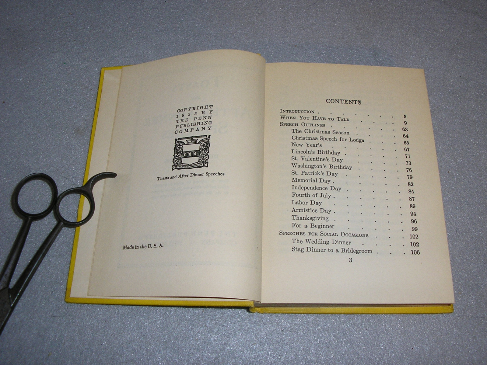 Antique Speech Making Book Toasts and After Dinner Remarks Jenkins 1st Ed. 1933