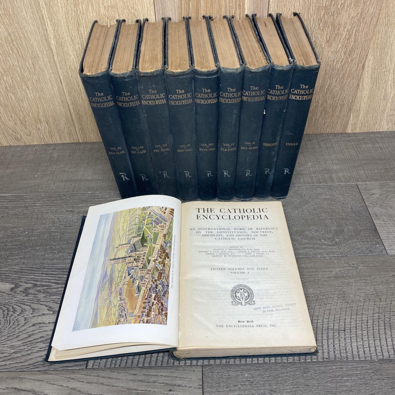 The Catholic Encyclopedia 1907-1913 Antique 10 Volume Partial Lot Set Hardcover