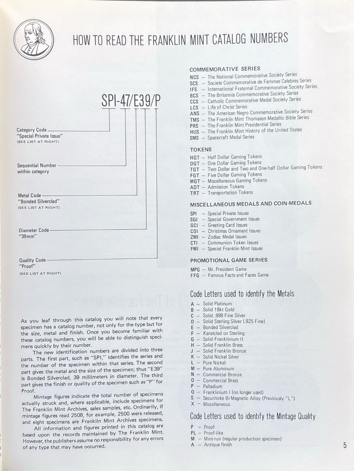 Numismatic Issues of Franklin Mint 1969 Edition (1965-1968) Catalog Price Guide