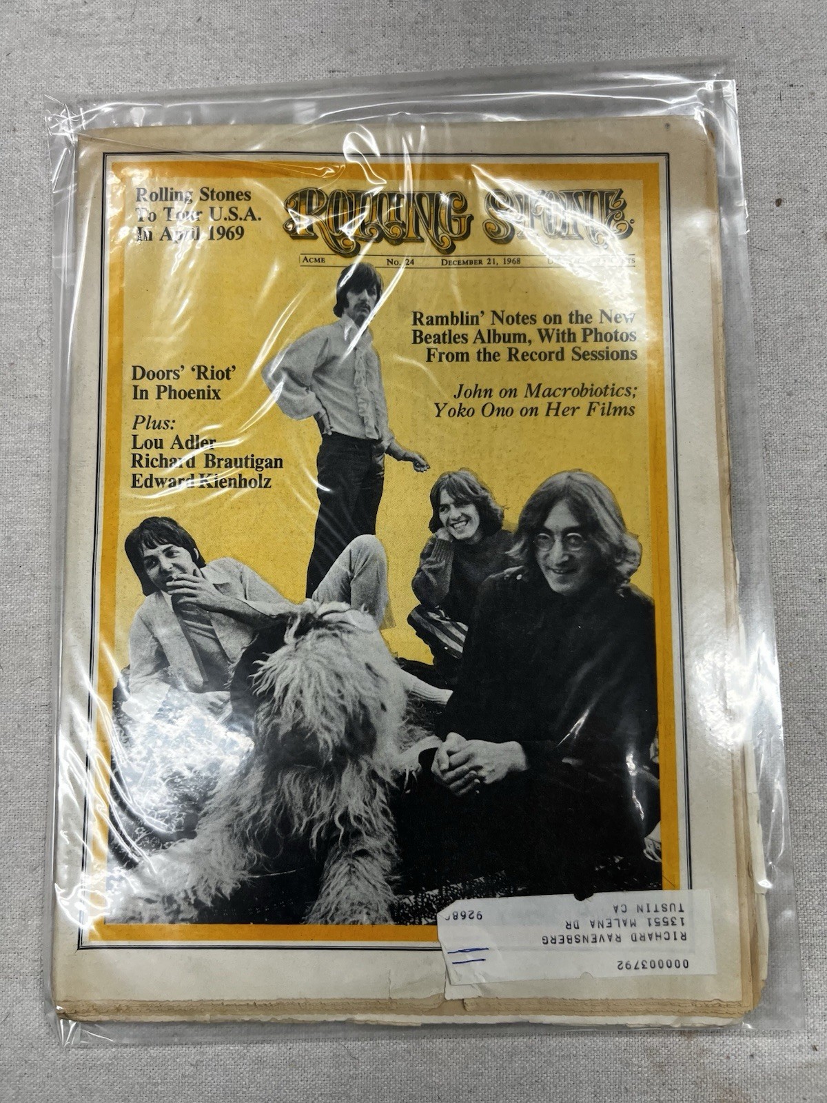 Rolling Stone Magazine #24 Dec 21 1968 The Beatles White Album Cover Rare Early
