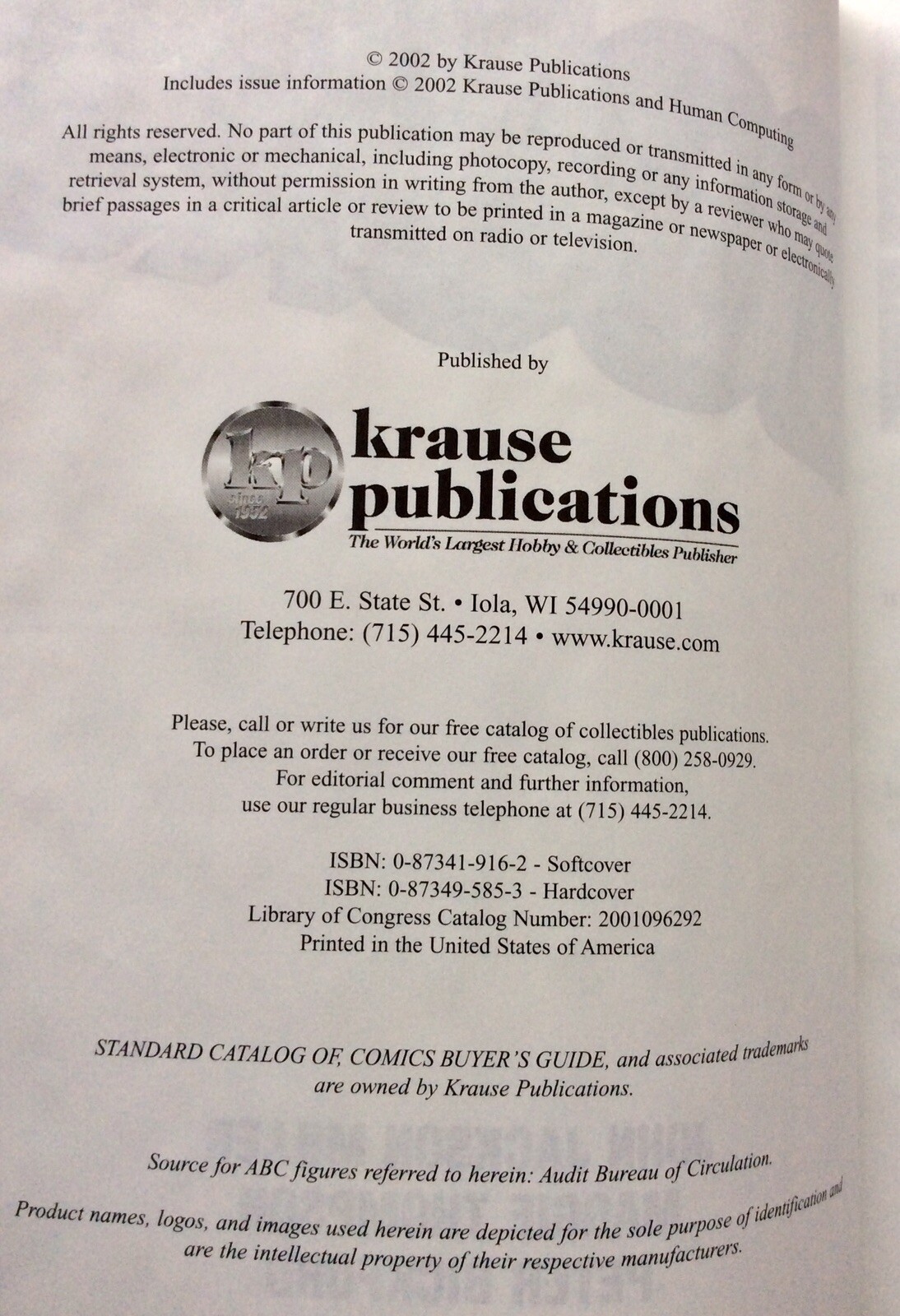 STANDARD CATALOG OF COMIC BOOKS (2002) Krause Publications