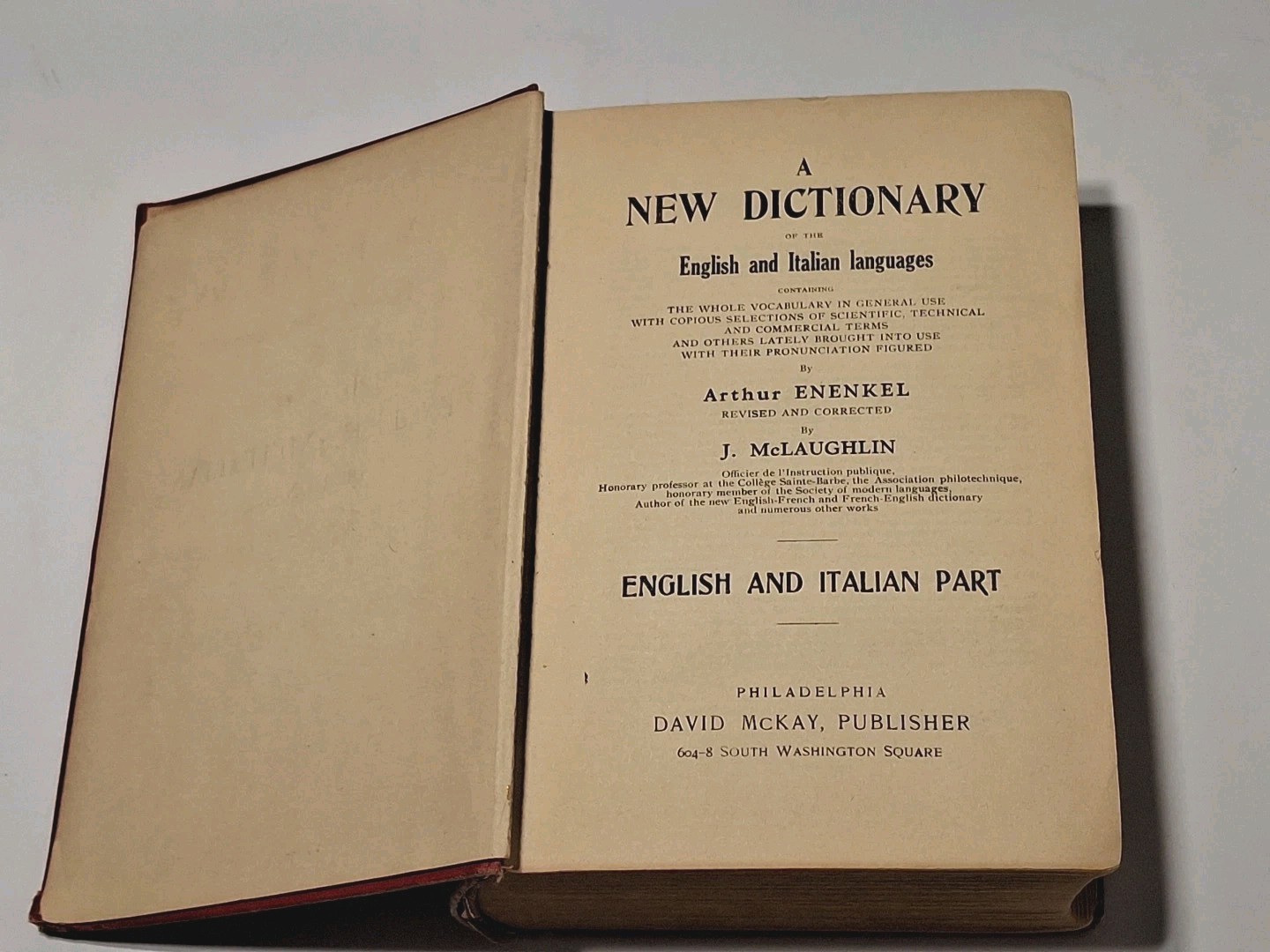 1908 McLAUGHLIN A NEW PRONOUNCING DICTIONARY ITALIAN & ENGLISH LANGUAGES HC Book