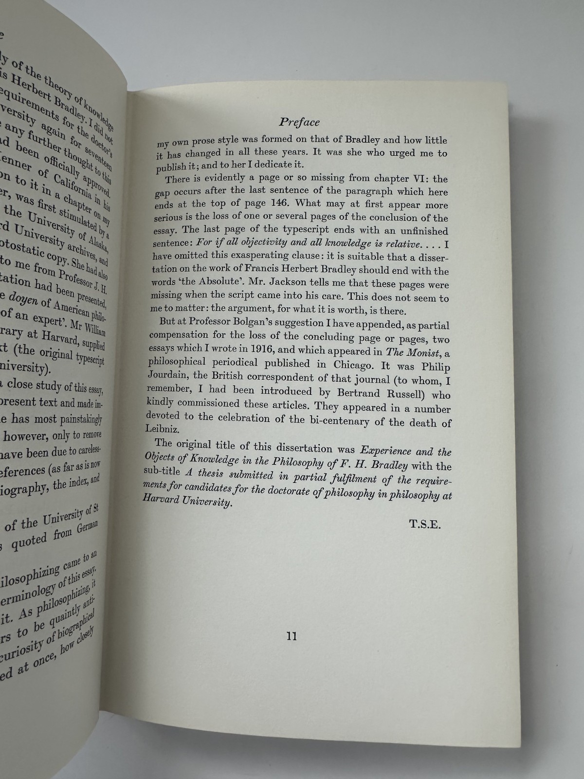 T. S. ELIOT / Knowledge and Experience in the Philosophy of F. H. Bradley 1st Ed