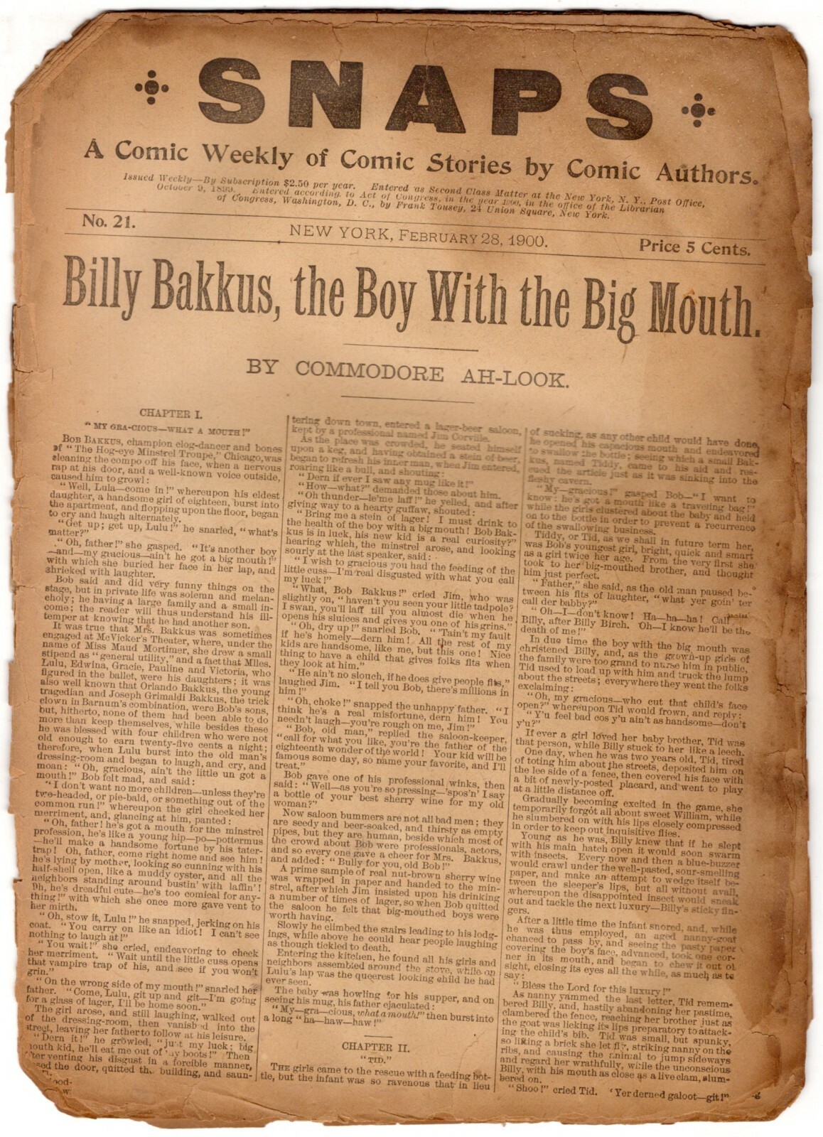 SNAPS, A Comic Weekly…, RARE Antique Pulp Comic, # 21, Feb 28, 1900
