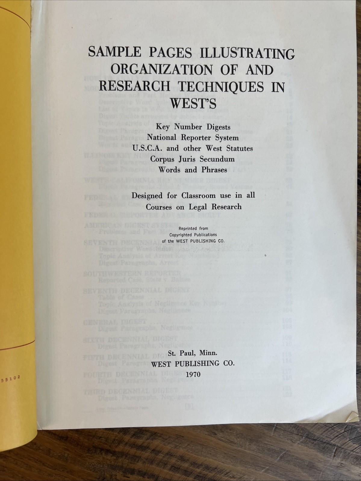 WEST PUBLISHING CO SAMPLE PAGES ILLUSTRATING ORGANIZATION & RESEARCH TECHNIQUES