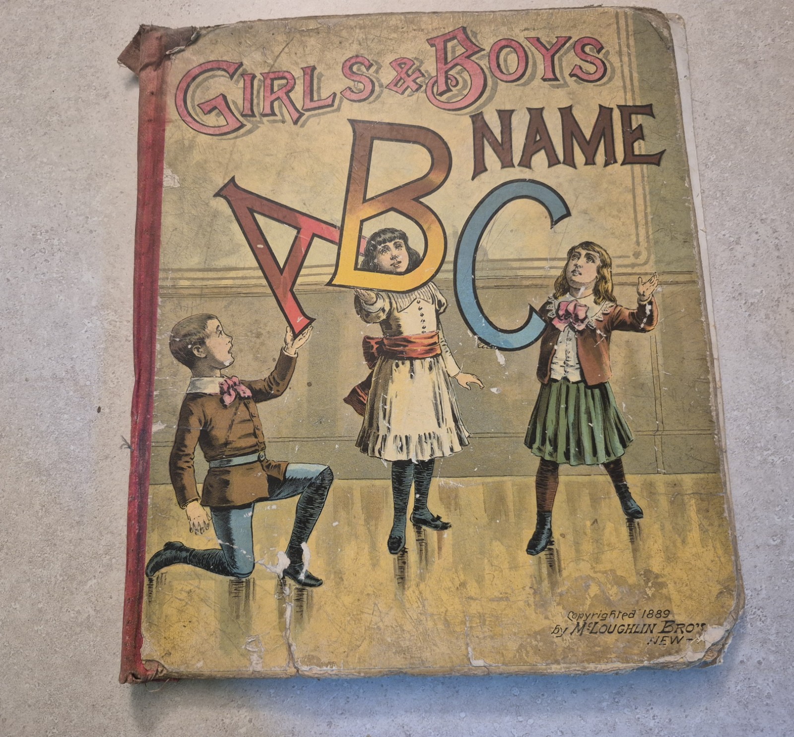 Antique 1889 McLoughlin Bros Girls & Boys Name ABC Childrens Book Ephemera Craft