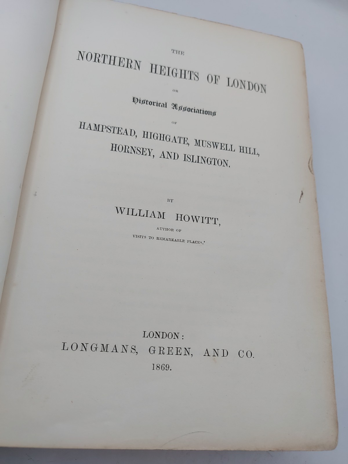 1869 The Northern Heights of London by William Howitt First Edition
