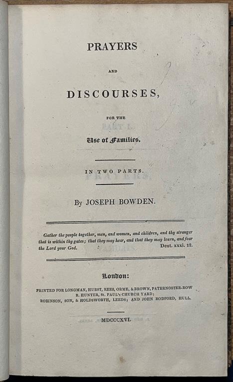 1816 Joseph Bowden ‚Prayers & Discourses For The Family‘ FINE BINDING Devotional