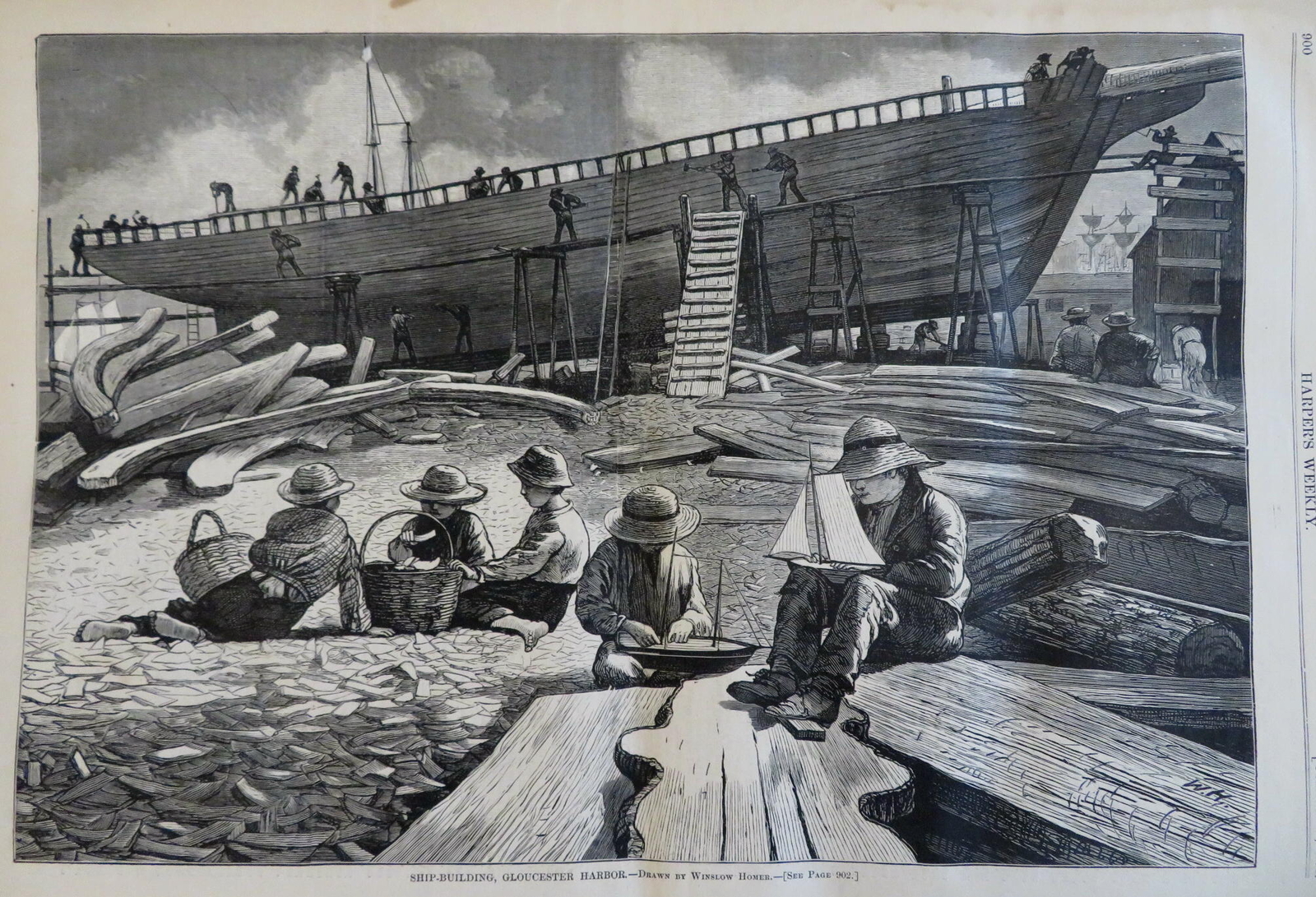 Winslow Homer Ship Building Harper’s 1873 Nast political art NYC Panic issue