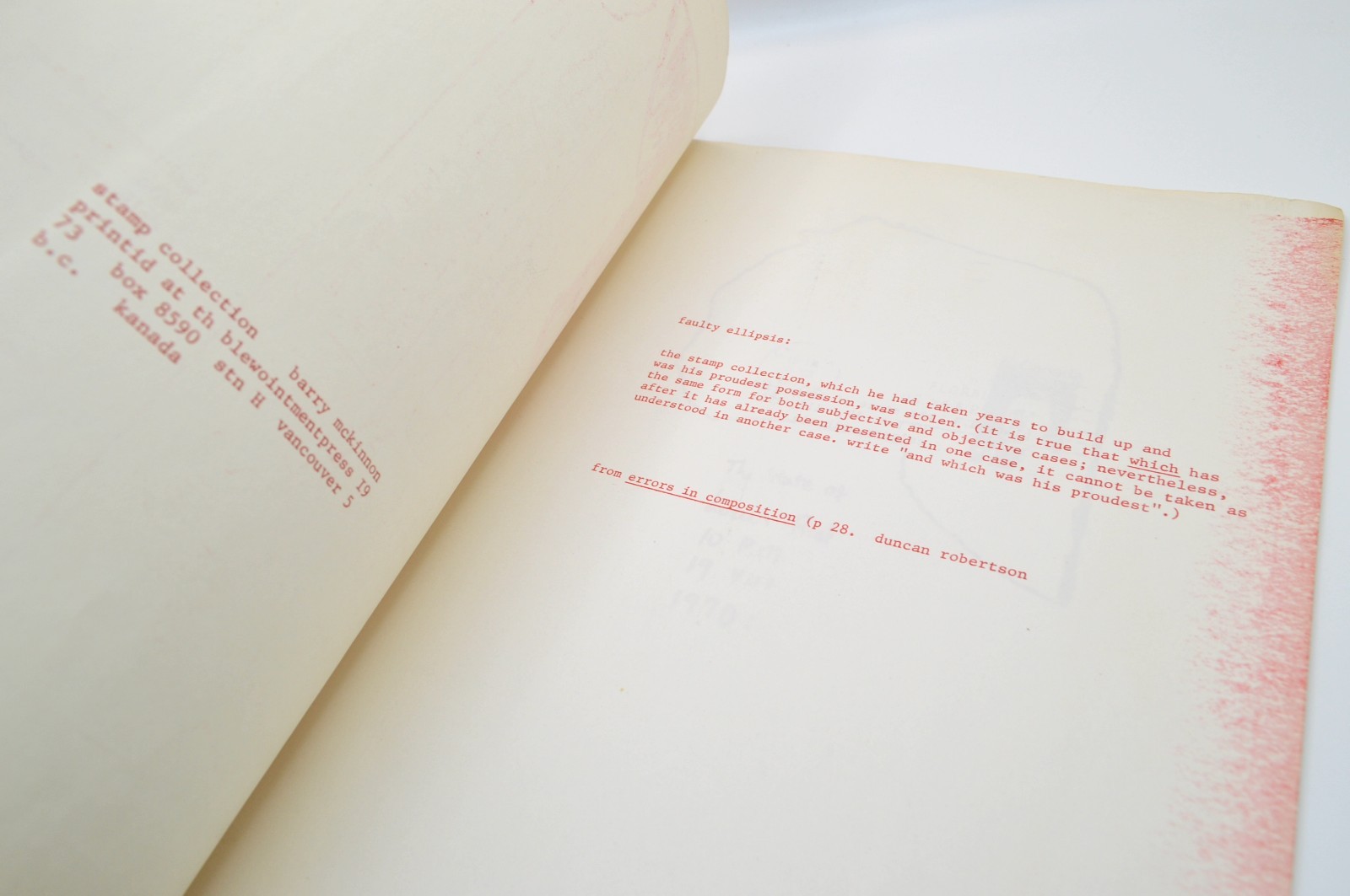 Barry Benjamin McKinnon, Stamp Collection, blewointment, 1973, Concrete Poetry