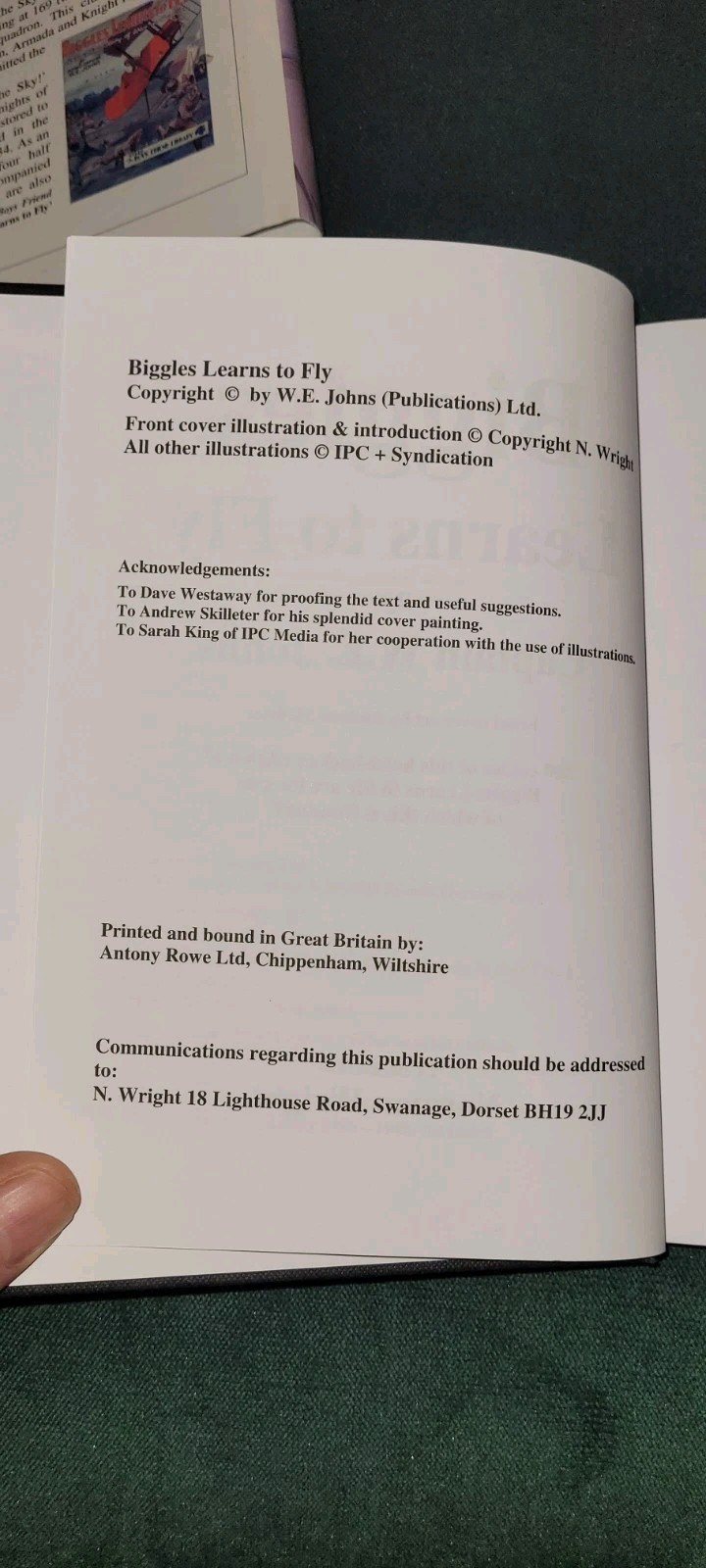 Biggles Learns to Fly Captain W.E. Johns Norman Wright Ed Unnumbered.