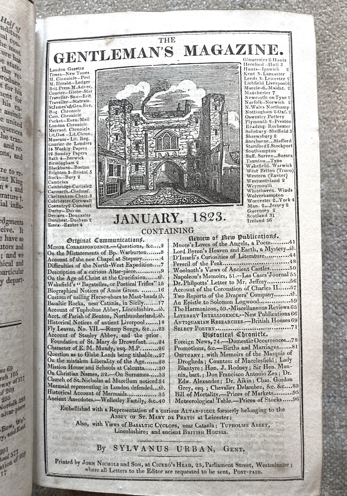 Antique, Gentlemen’s Magazine And Historical Chronicle, 1823, Jan. To Dec.,Illus