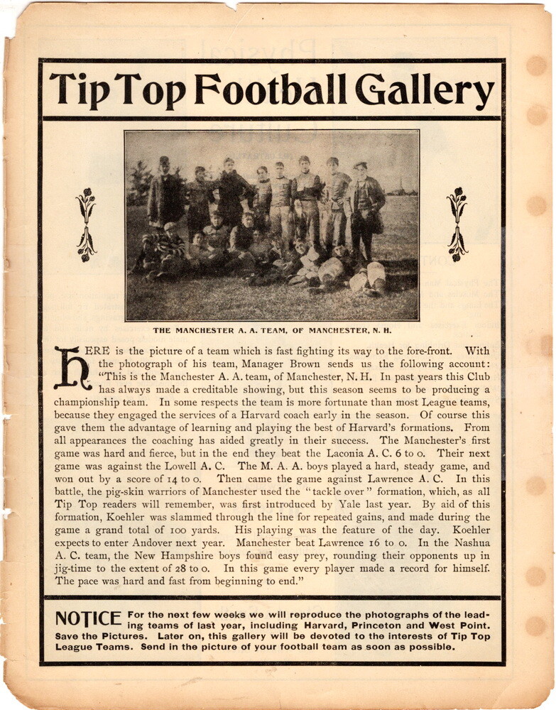 Tip Top Weekly, No. 301, Jan 18, 1902, Manchester, N.H. Football Team Photo