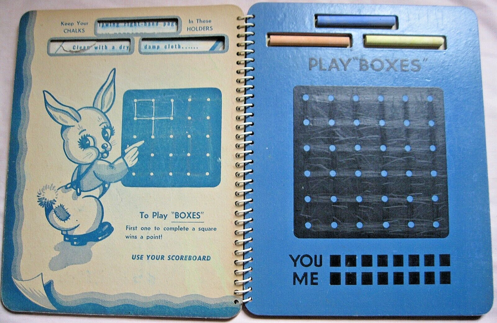 1946 Activity Book Educational „CHALK-A-BOOK“, Spiral Binding to lay flat