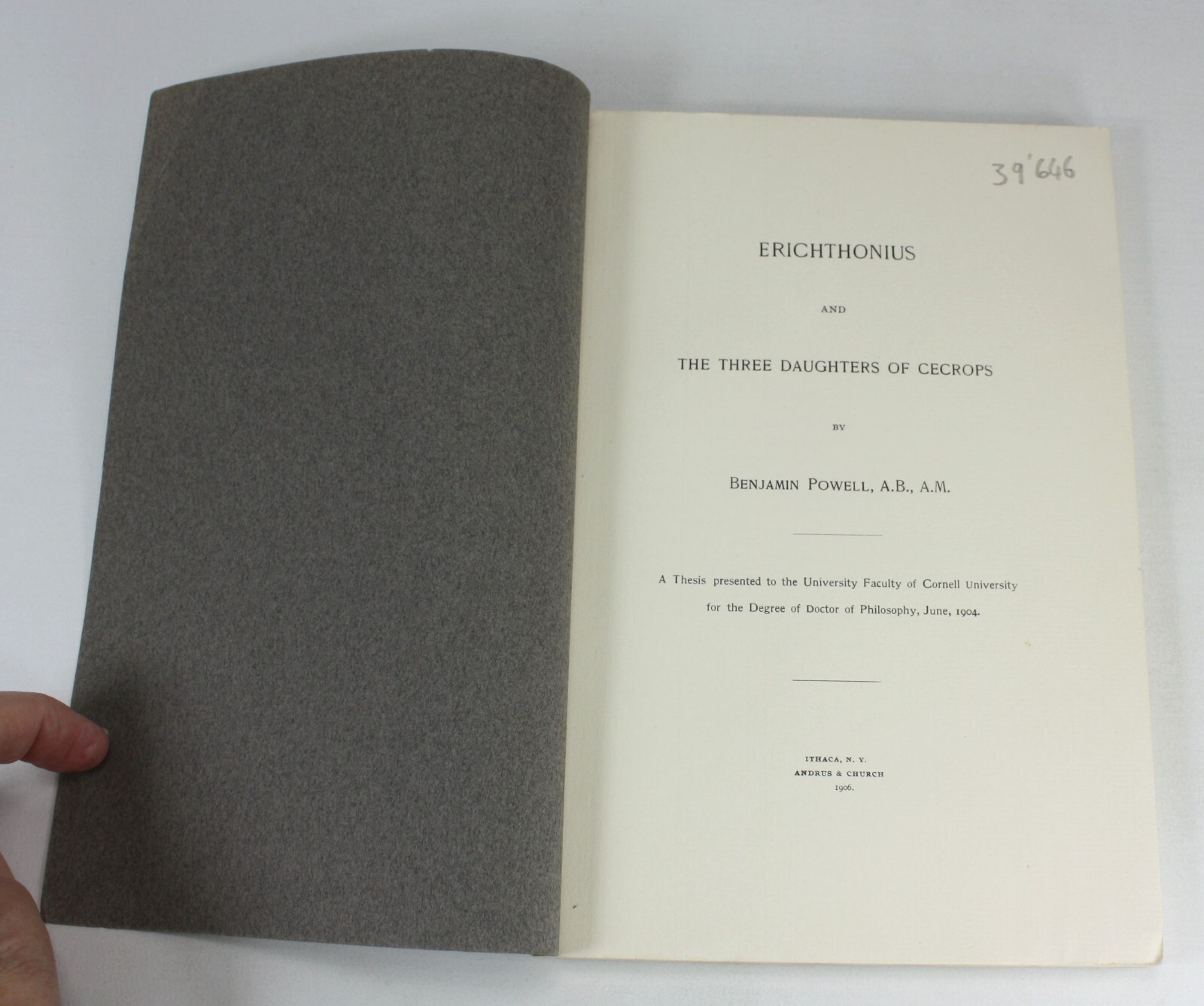 Erichthonius & The Three Daughters Cecrops, Benjamin Powell, Cornell Thesis 1906