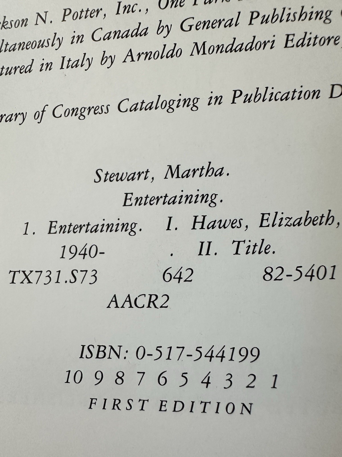 RARE 1982 First Edition/First Printing Martha Stewart „Entertaining“ Hardcover
