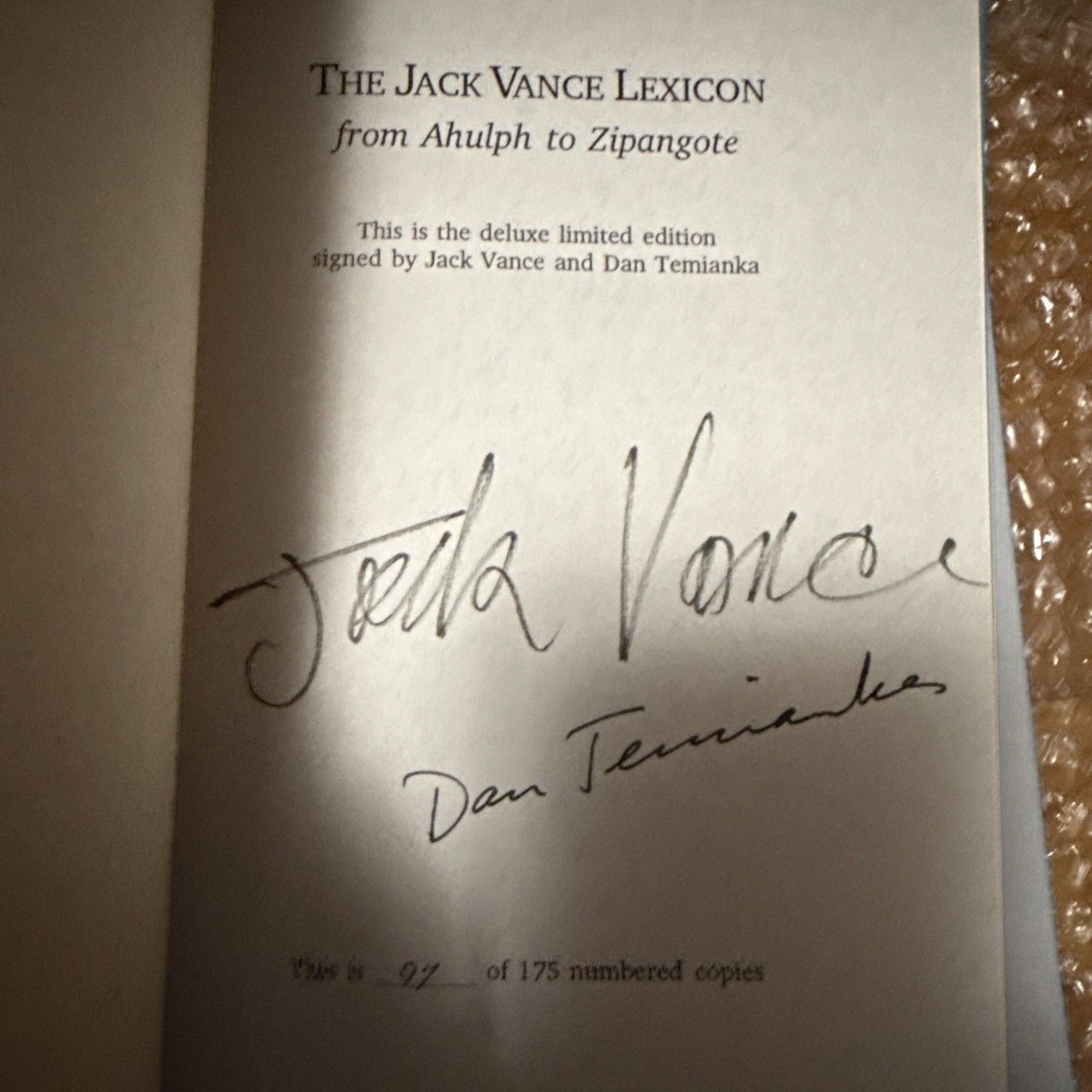 The Jack Vance Lexicon by J. Vance & Dan Temianka, editor (Signed 1st Ltd) New!