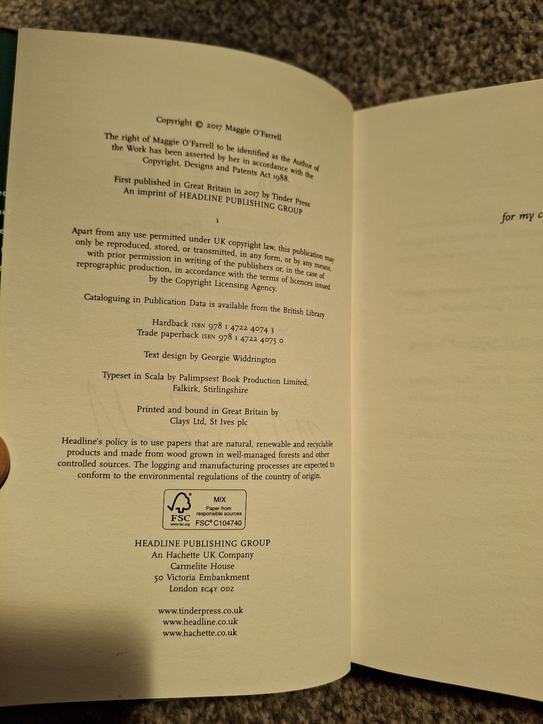 Signed First Edition – Maggie O’Farrell – I Am, I Am, I Am – Tinder Press