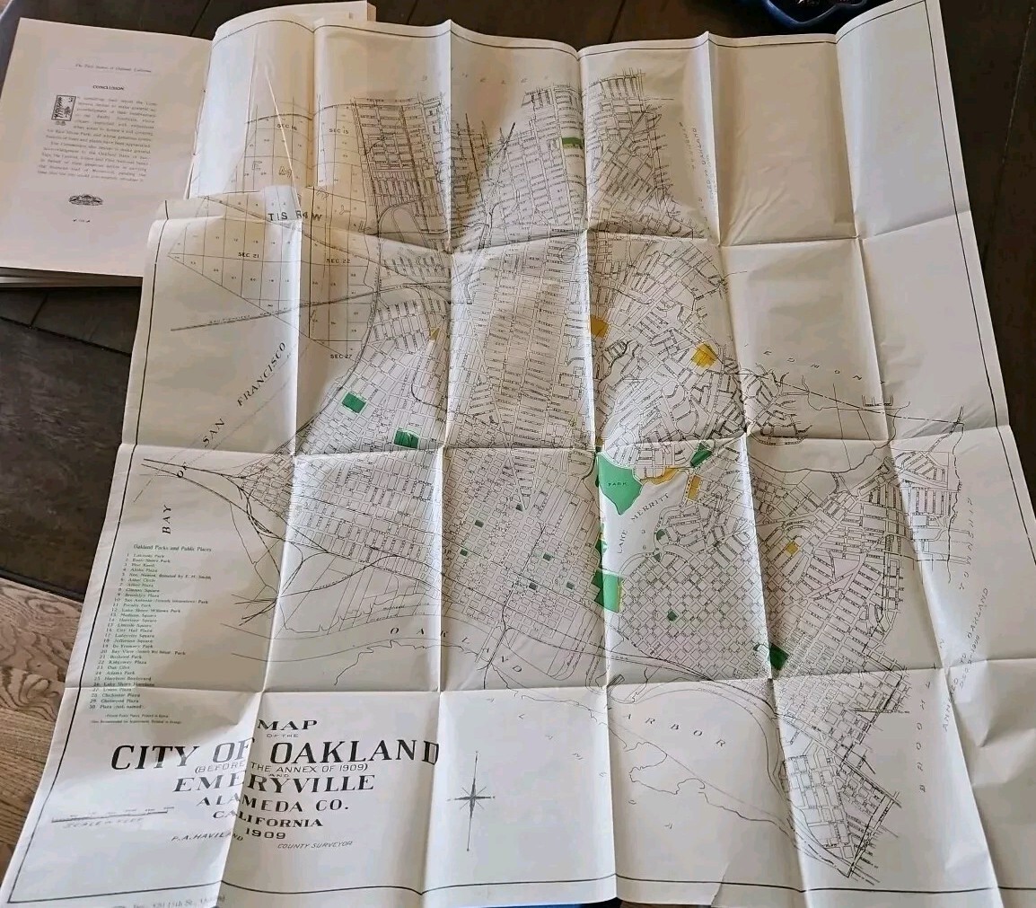 Rare 1910 The Park System of Oakland California Large Folding Color Map