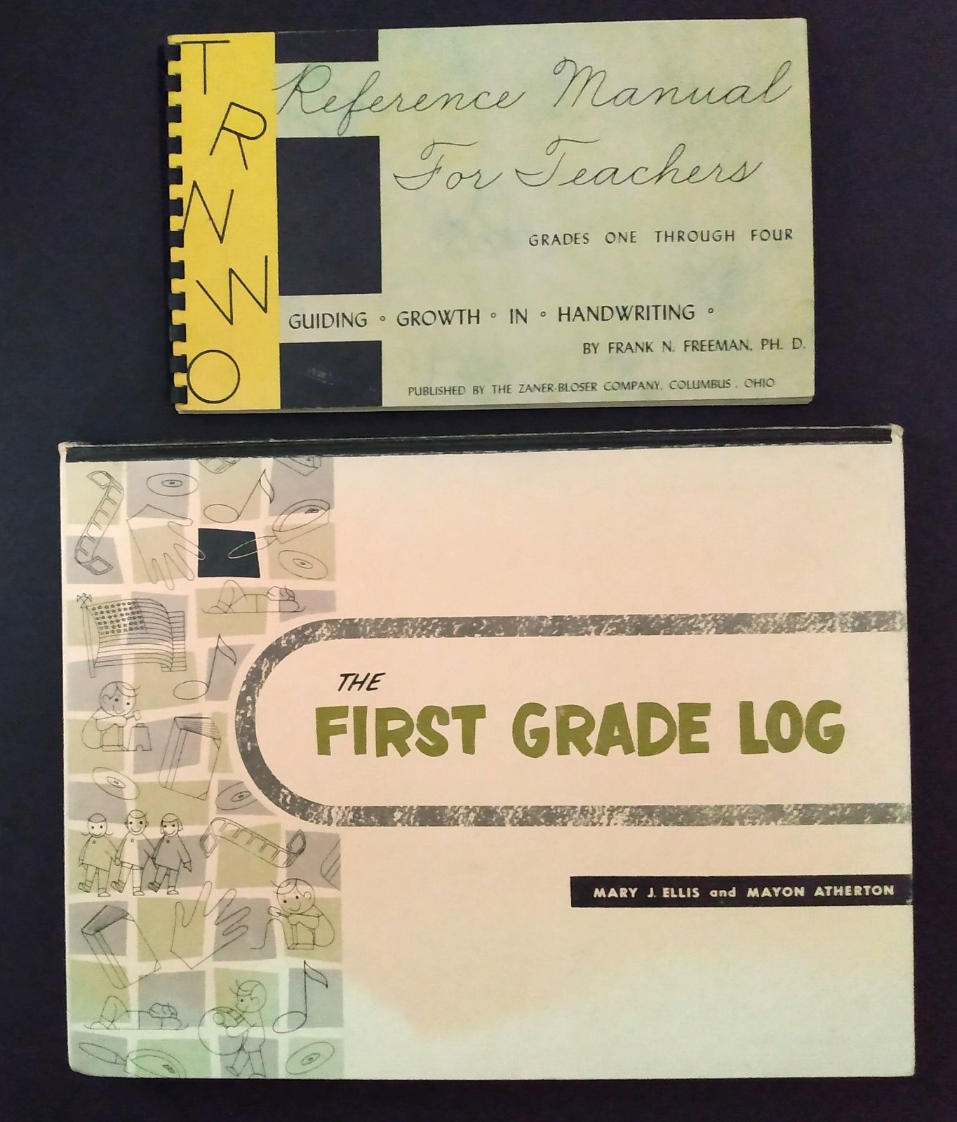 Vtg 1956 FIRST GRADE LOG School Planner & 1964 Cursive Penmanship Teacher Manual