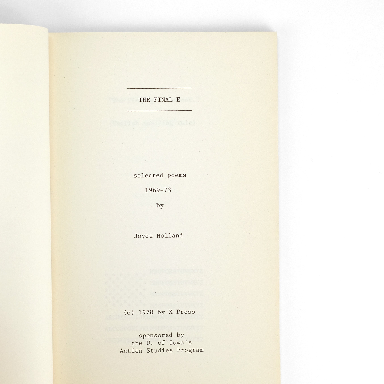 The Final E / Joyce Holland [Dave Morice] / Concrete Poetry 1978