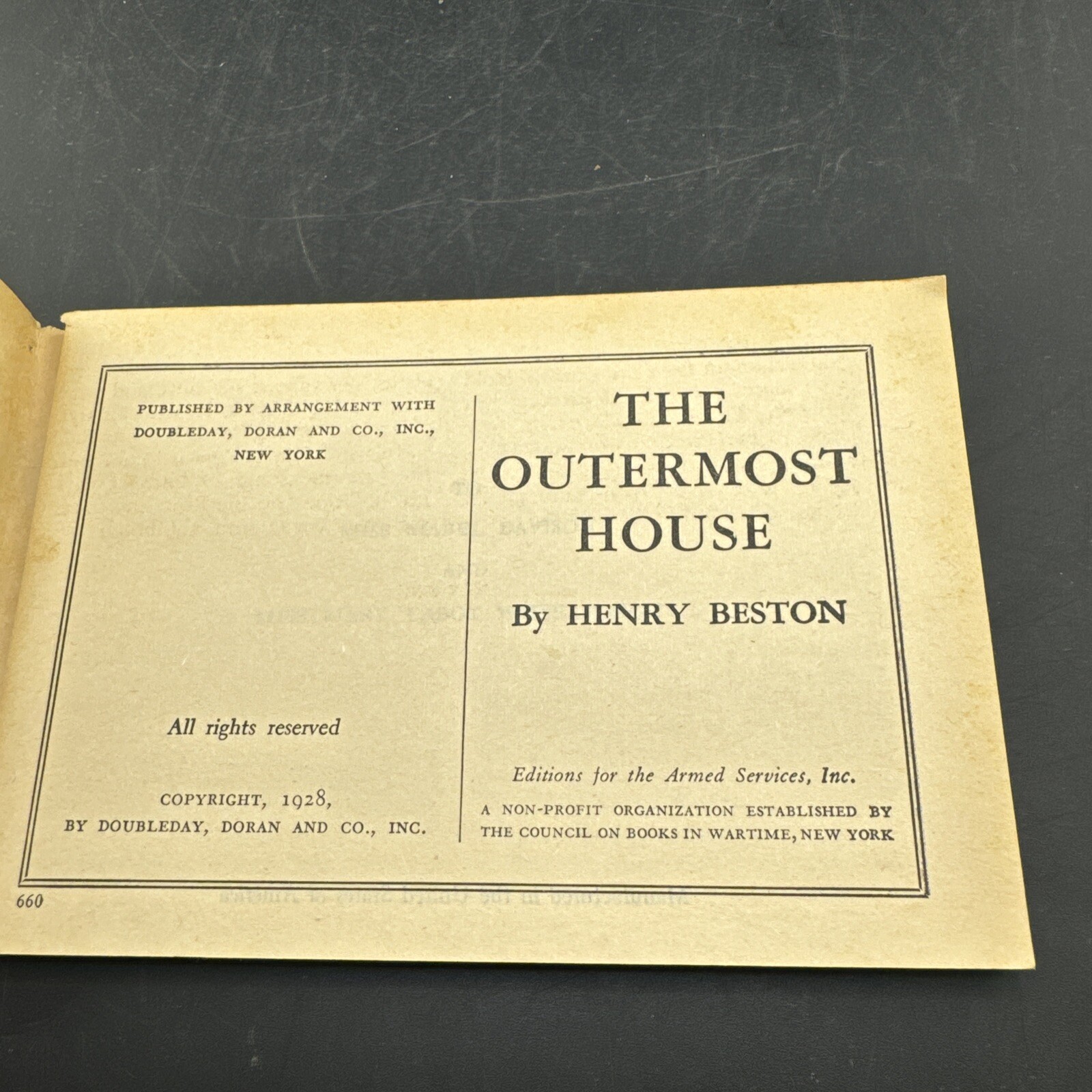 ? WW2 Armed Services Edition 660?THE OUTERMOST HOUSE ? 1928