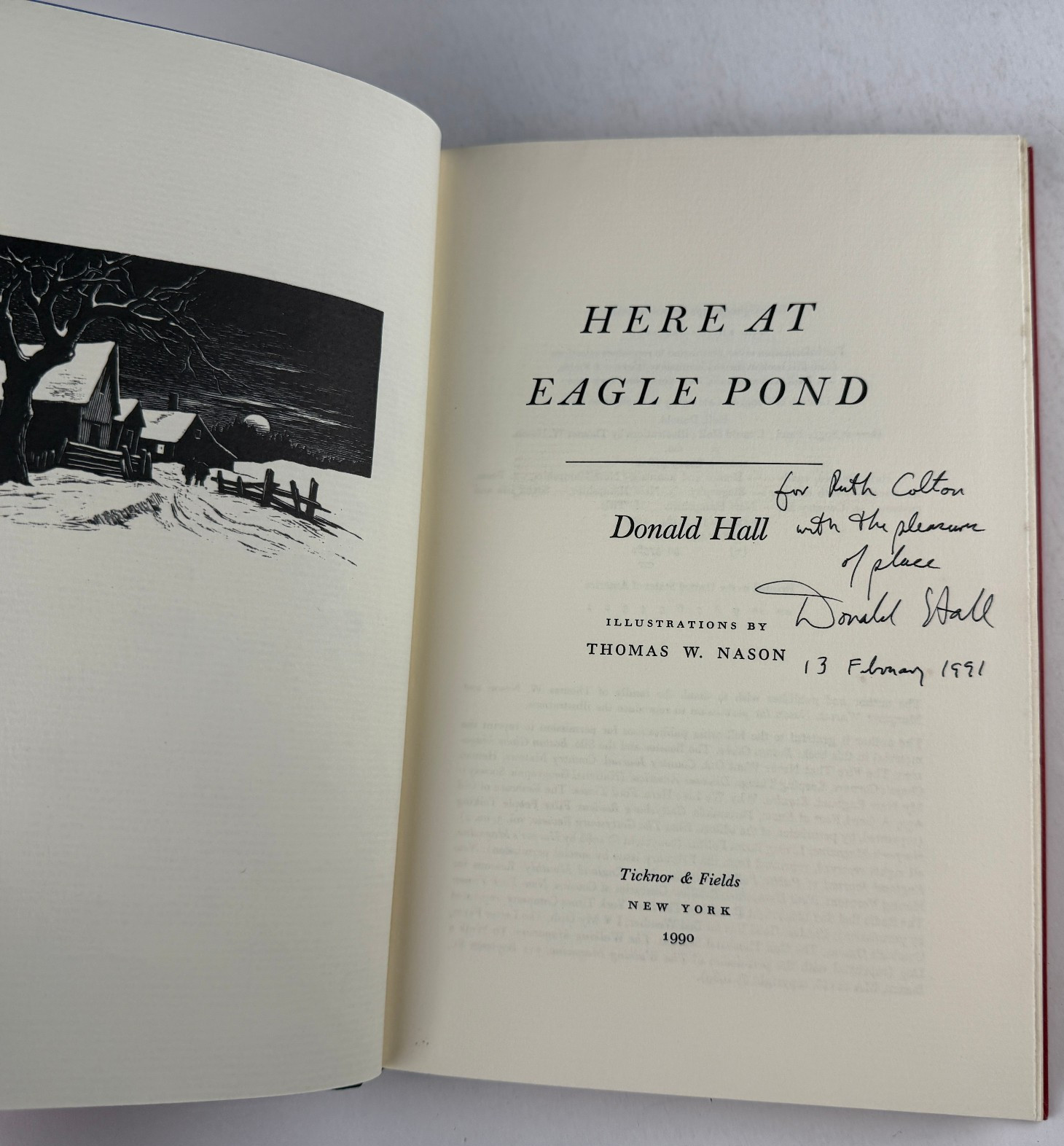 Signed Donald Hall Here at Eagle Pond 1990 1st Ed Poetry Nature Autograph