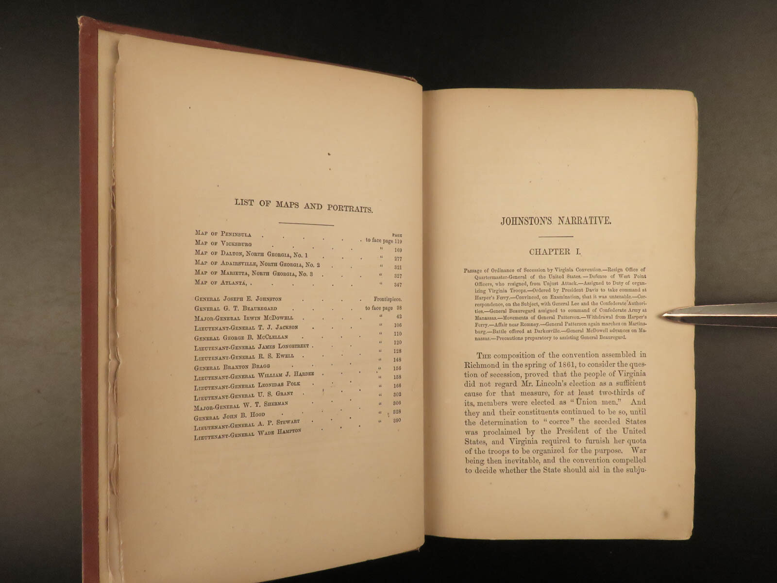 1874 1ed Confederate General Joseph E Johnston Civil War Narrative CSA Military