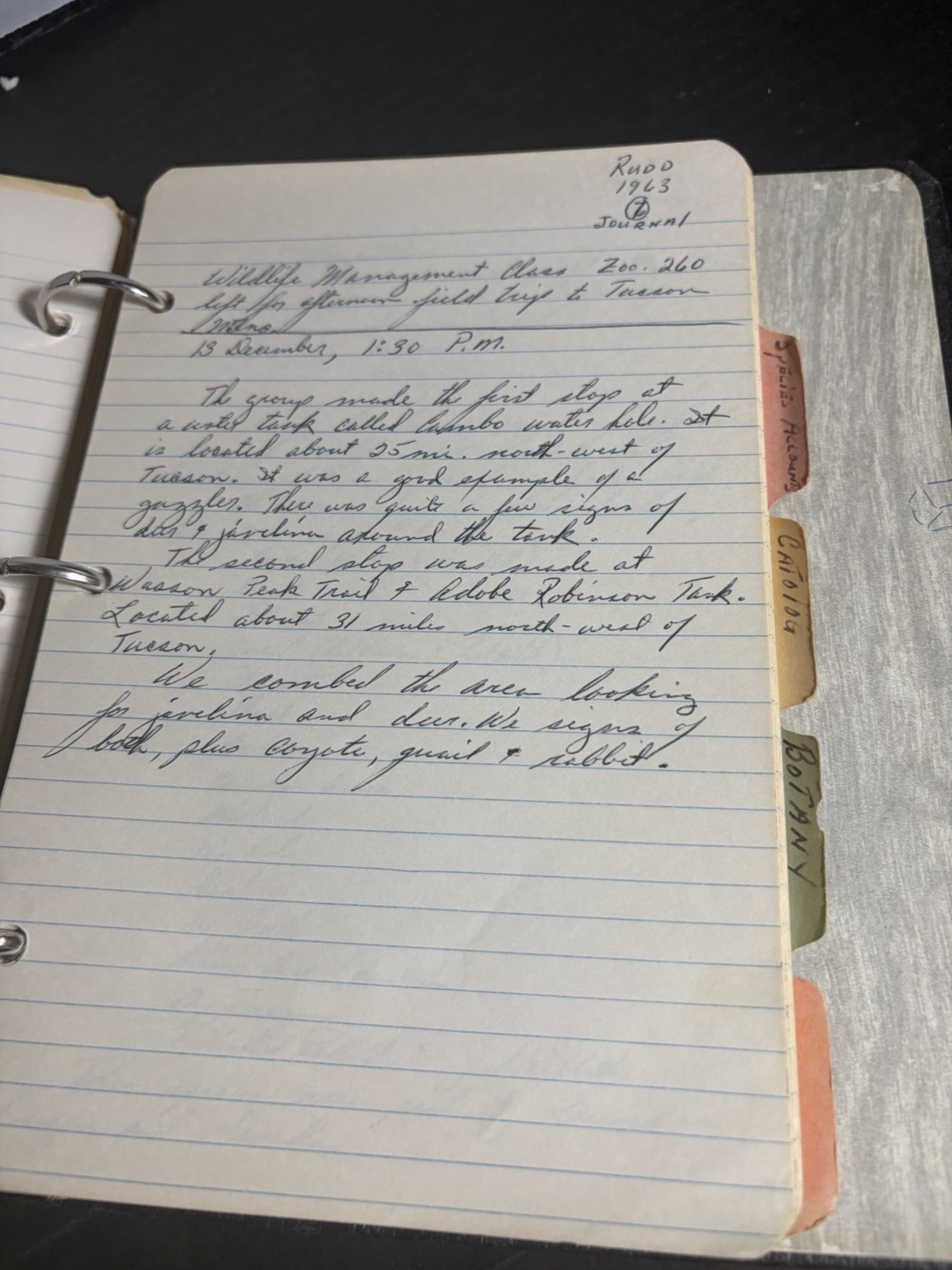 1963 Wildlife Management Field Notes Binder Zoo 260 Arizona Manuscript