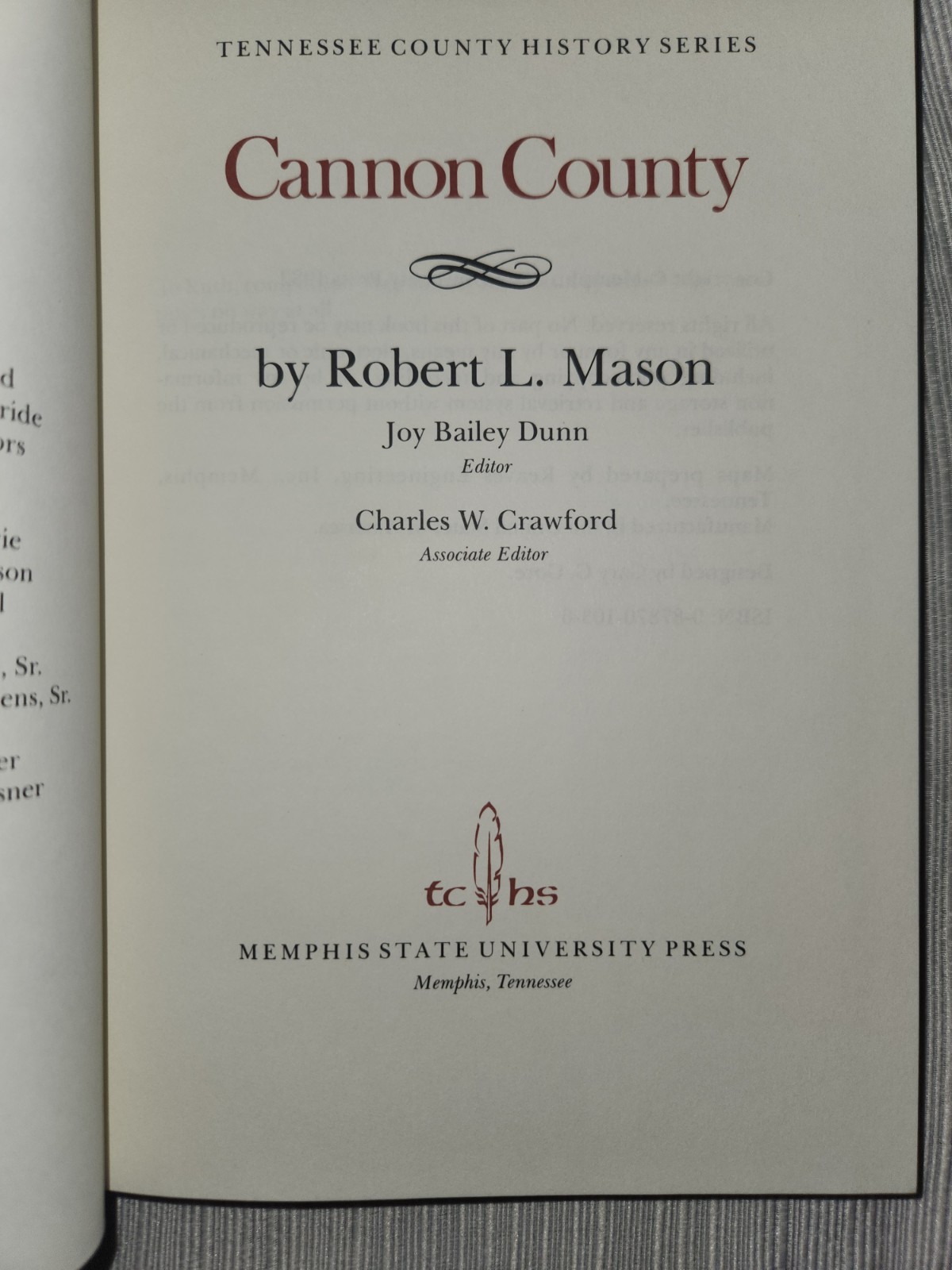 Tennessee County History Series Cannon County Robert L. Mason 1982 Signed
