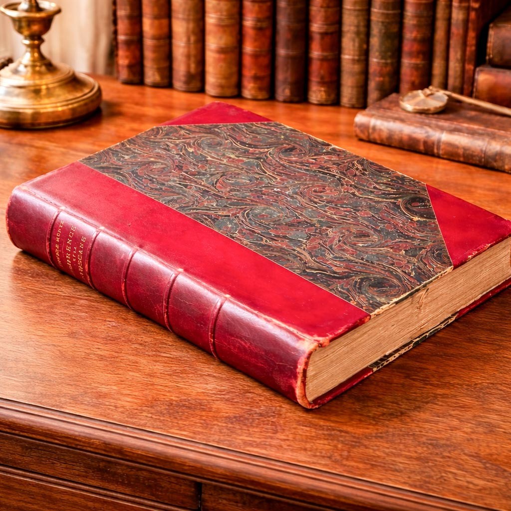 Antique Victorian Illustrated Leather Spine Art Book Florence Tuscany Grand Tour