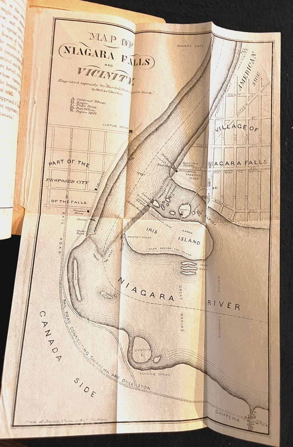 Burke’s Descriptive Guide to Niagara Falls – RARE 1ST EDITION 1850 – Folding Map