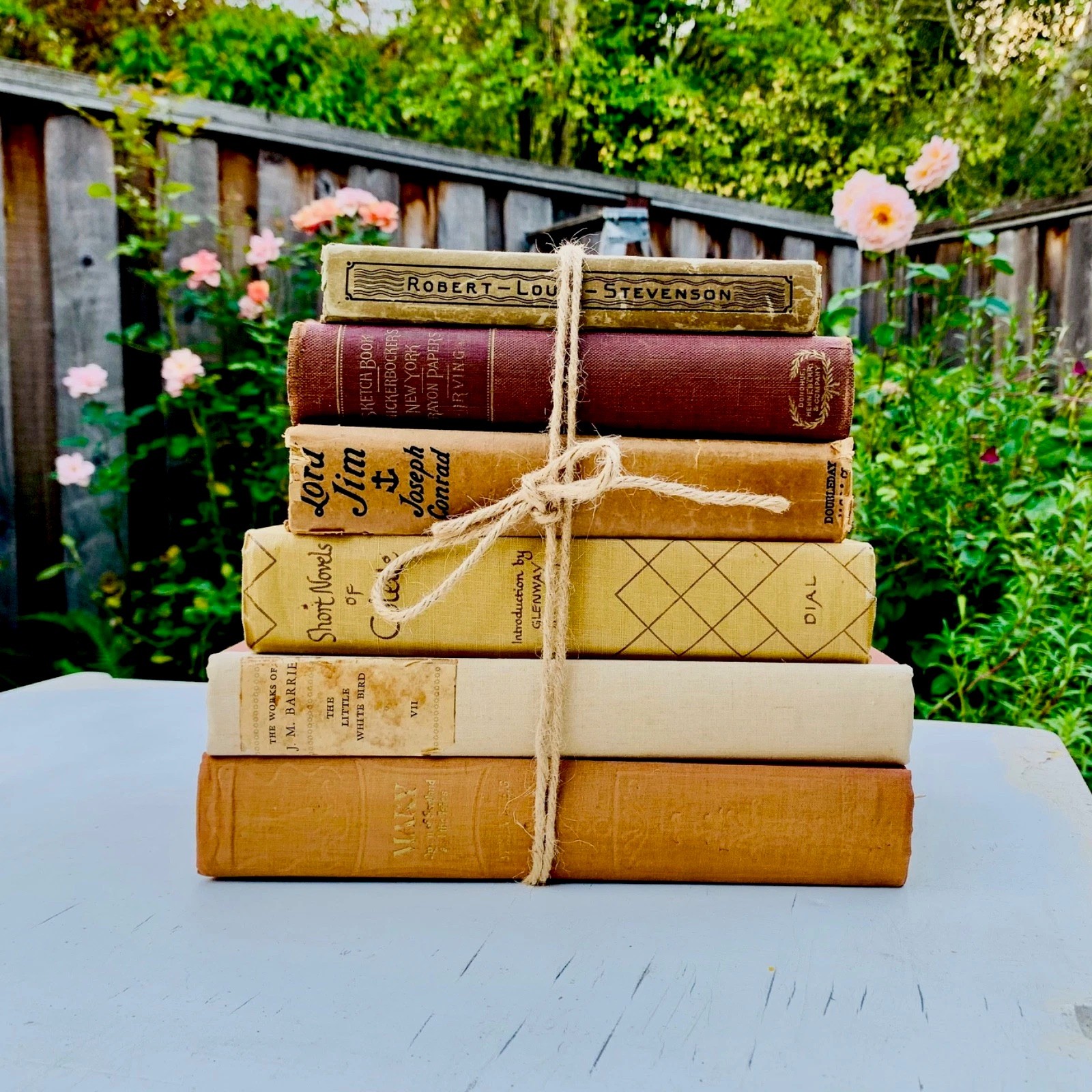 6 Vintage Books Stack Bundle Rustic Decor Brown Beige (IX)