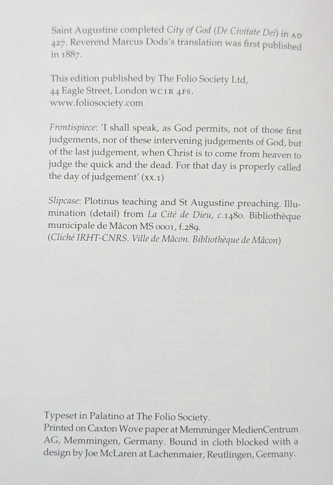 City of God (The Refutation & The Cities) Saint Augustine 2012 Folio Society