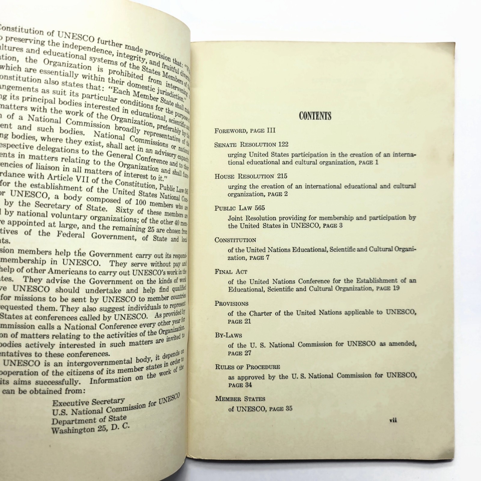 1956 UNESCO Basic Documents 4th Edition U.S. National Commission Dept of State