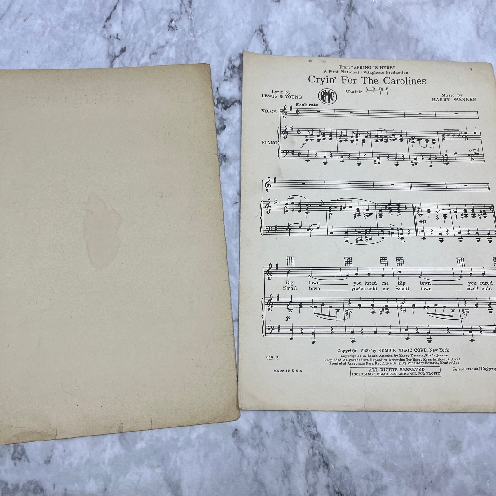 Crying’ For The Carolines – Spring is Here Lawrence Gray 1930 Sheet Music V38