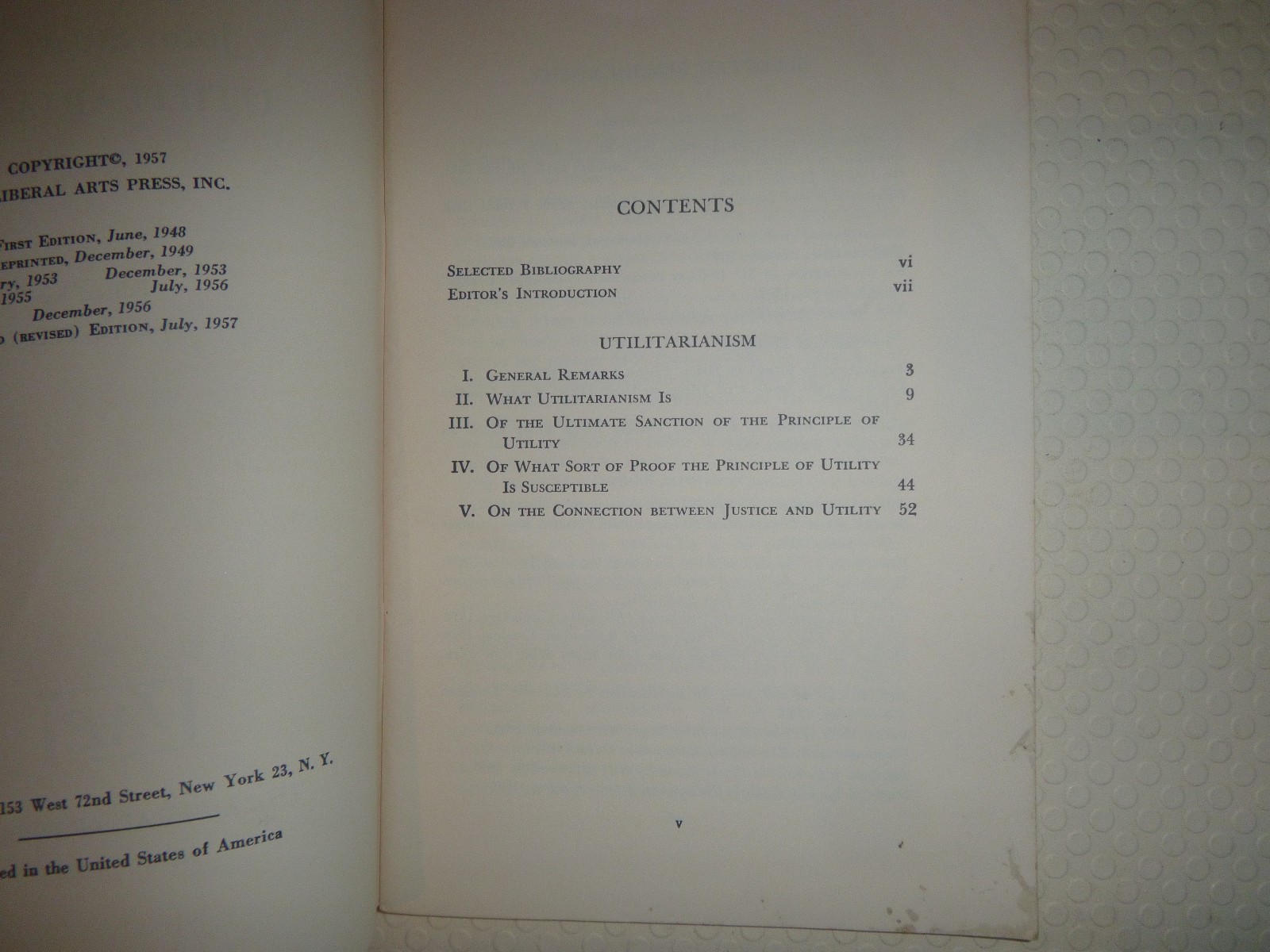 Utilitarianism by John Stuart Mill 1957 The Library of Liberal Arts