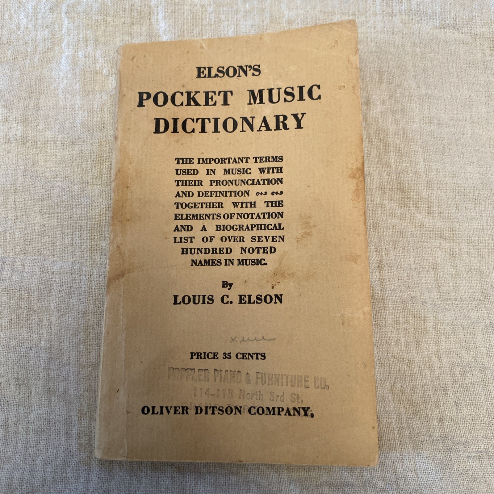 Elson’s Music Dictionary S Pocket 1909 Louis C Book Ditson Oliver Vtg