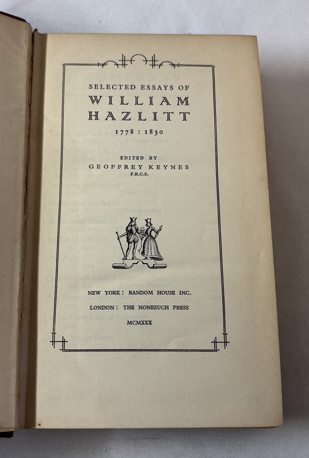 1930 hc ~ Geoffrey Keynes ed. SELECTED ESSAYS OF WILLIAM HAZLITT