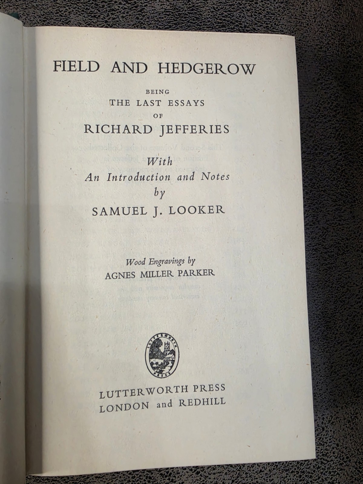 1948 Field and Hedgerow Richard Jefferies Lutterworth Press HC Dust Jacket