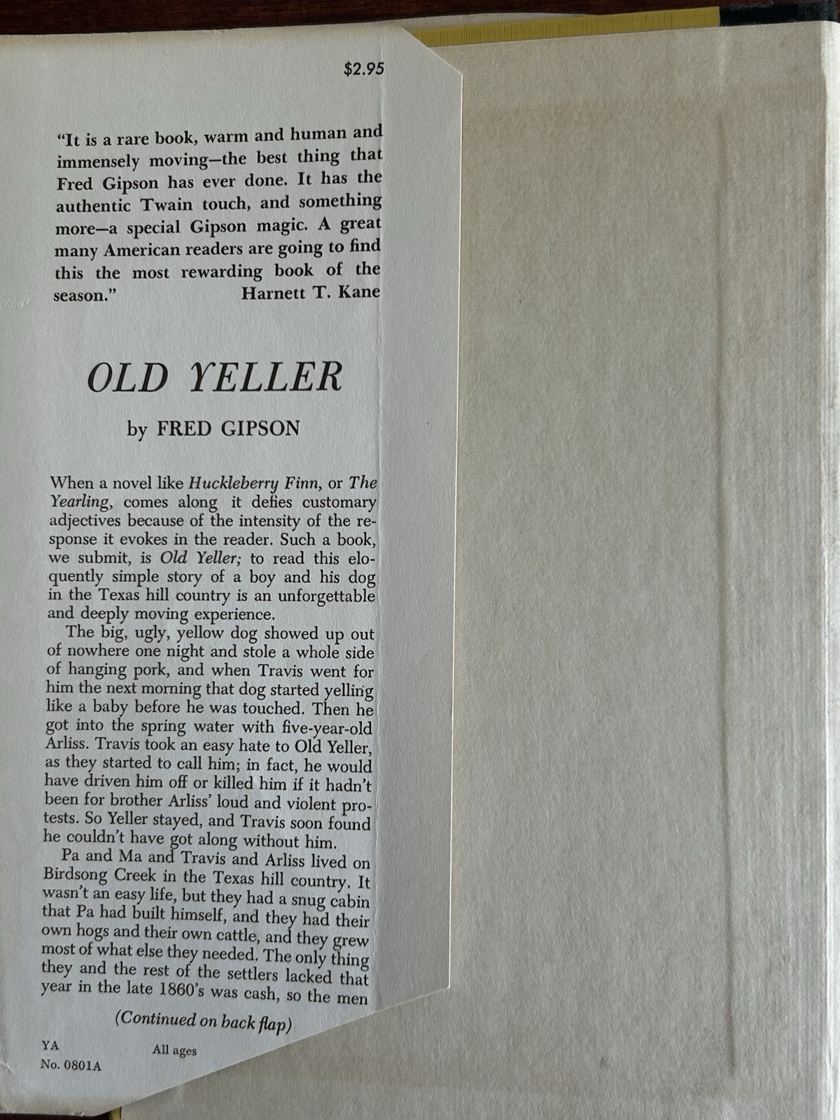 Old Yeller by Fred Gipson (1956) 1ST EDITION Hardcover Book W Yellow Dust Jacket