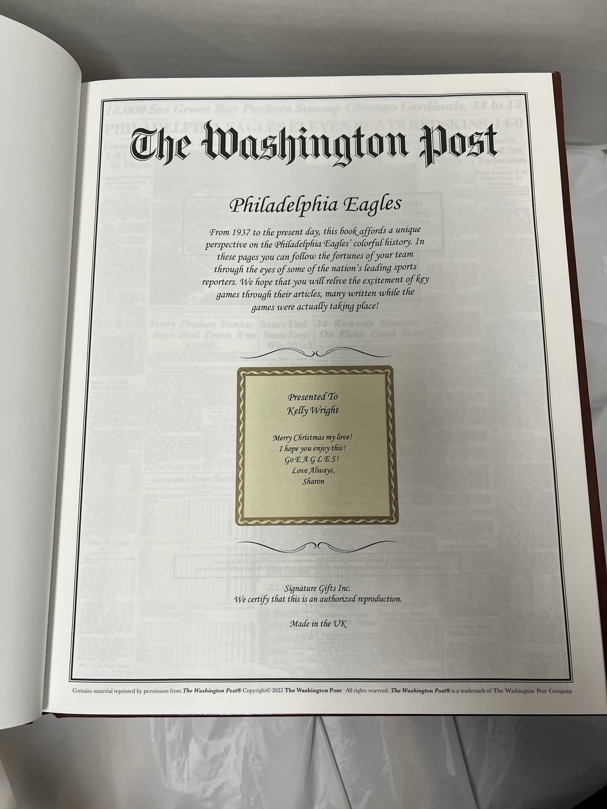 The Washington Post Philadelphia Eagles Football History Personalized Hardcover