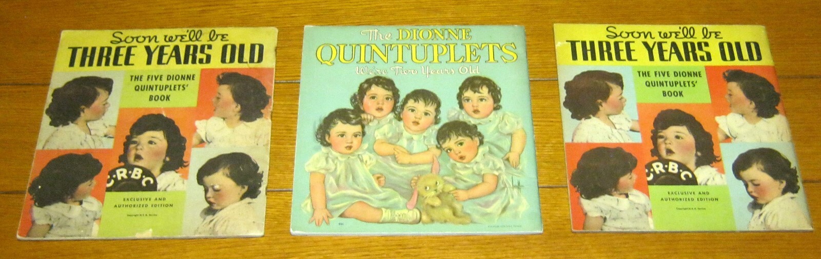 The Dionne Quintuplets Two & Three Years Old Book Lot (3) 1936 W/Newspaper clips