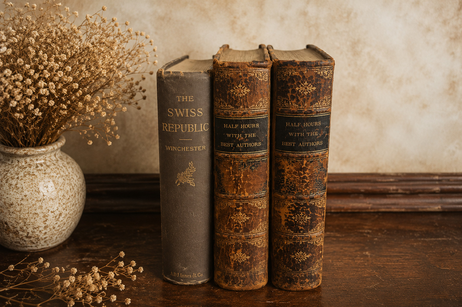 Antique Victorian Leather Bound Books Set of 3 | 1867 & 1891 | Charles Knight